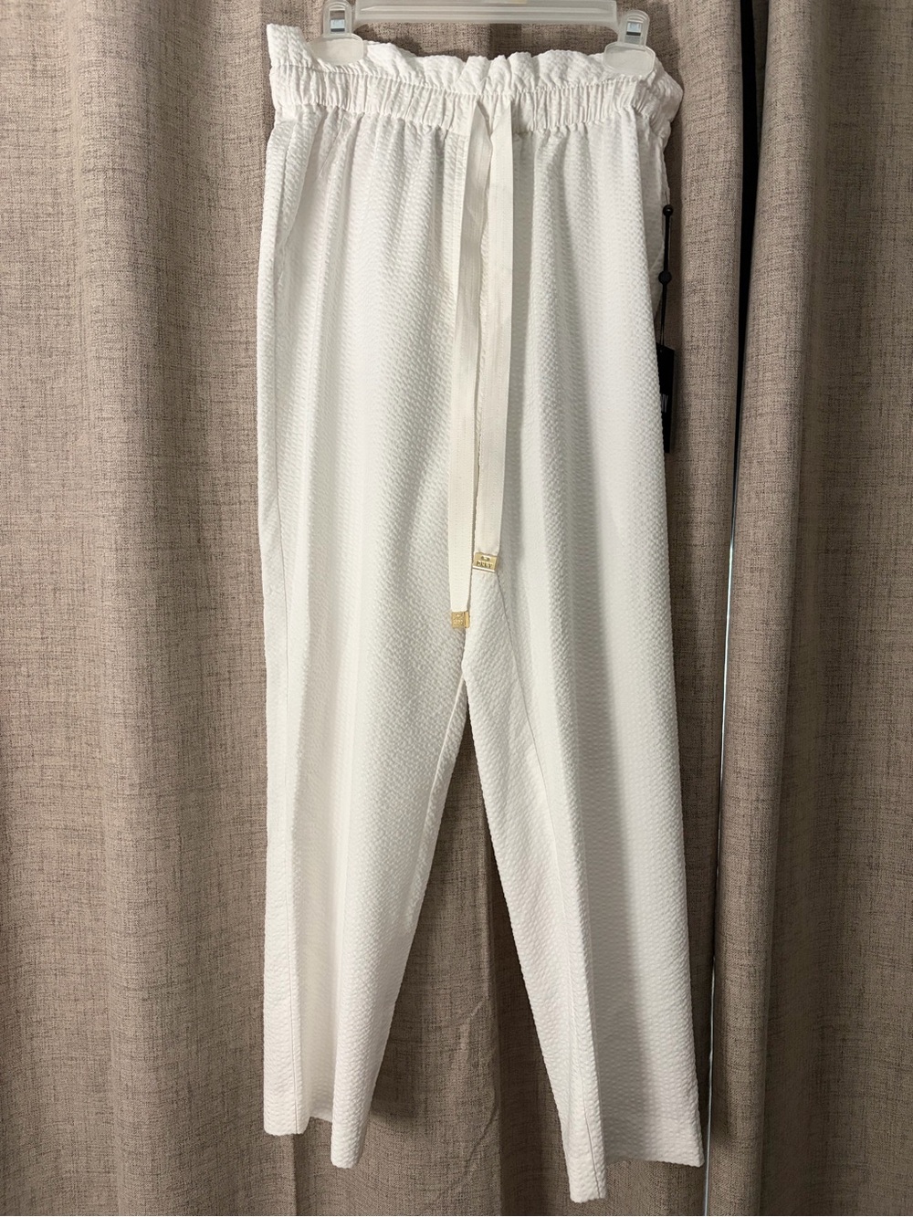 DKNY White Textured Drawstring Joggers